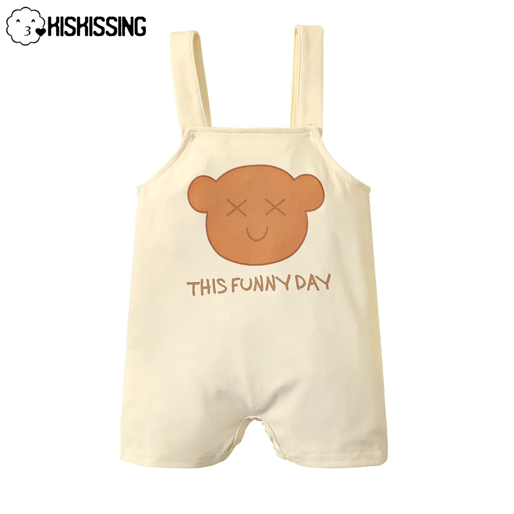 

KISKISSING Summer Bodysuits for Babies Cute Bear Letter Printing Charm Suspenders Body Suit Boys and Girls Mother Kids Rompers