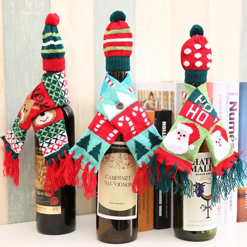 

Wine Bottle Cover Gift Christmas Decorations For Home Scarf Hat Merry Xmas Ornament Table Decor New Year 2023 Navidad