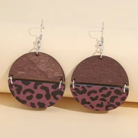 trend leopard half round wood chip leather earrings for women female wedding pendant earring fashion jewelry earrings pendientes