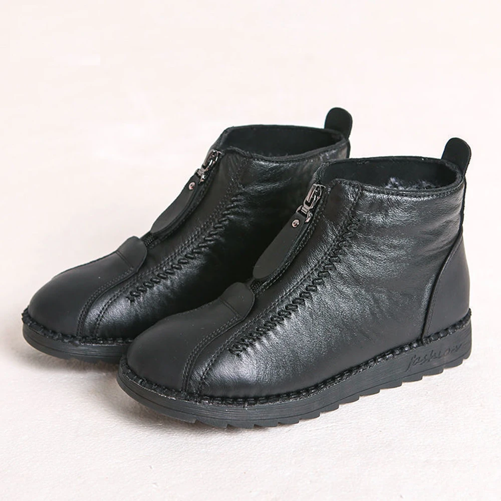 Ladies Boots Shoes 2022 Warm Plush Ankle Boots Female Elegant  Microfiber Leather Non-slip Snow Winter Zip up Boots for Women