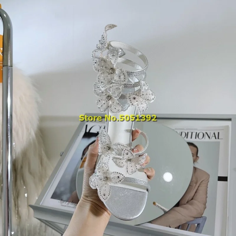 Сандалии с цветочным рисунком босоножки на тонком высоком каблуке ремешком