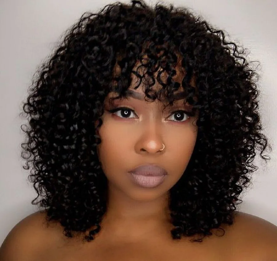 

Kinky Curly Wig With Bangs Curly Human Hair Wigs For Women Human Hair Bob Wig Perruque Cheveux Humain Full Machine Made Wig
