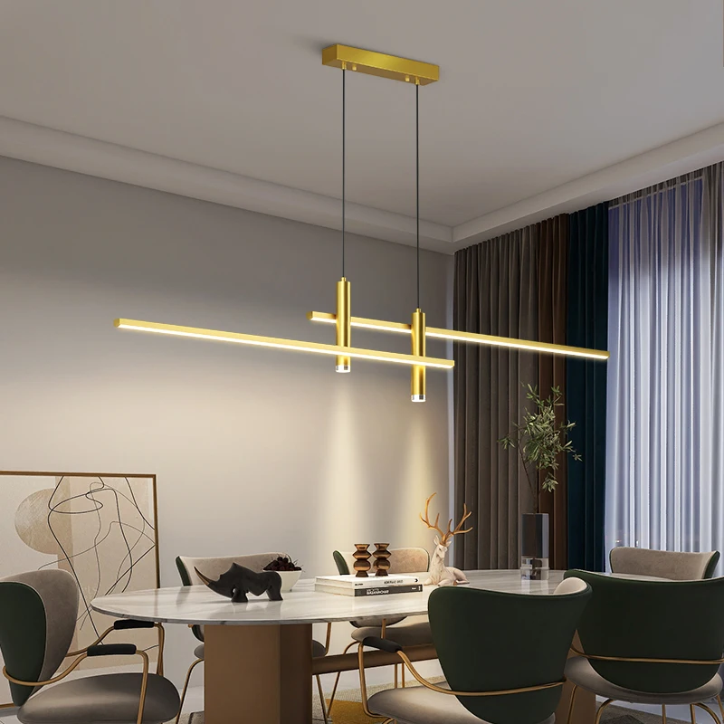 

Dining room chandelier simple modern minimalist lines Nordic Dining table light creative bar counter long strip designer lamps