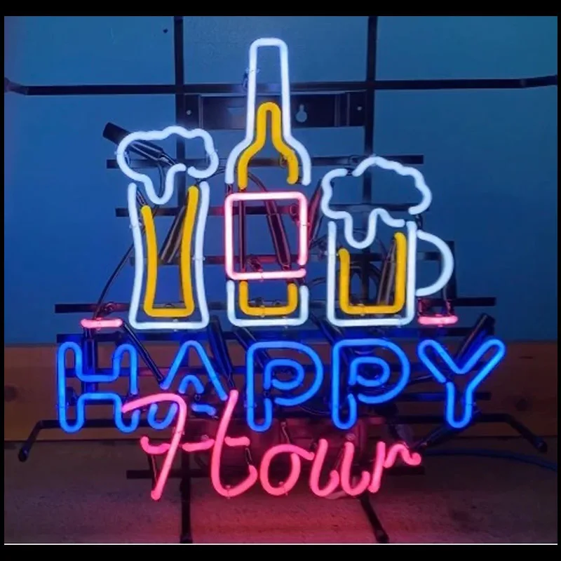 

Happy Hour Neon Sign Handmade neon light Sign Decorate Beer Bar Hotel Iconic Art Neon Lamps adorn lamp Artwork Real Glass Tube