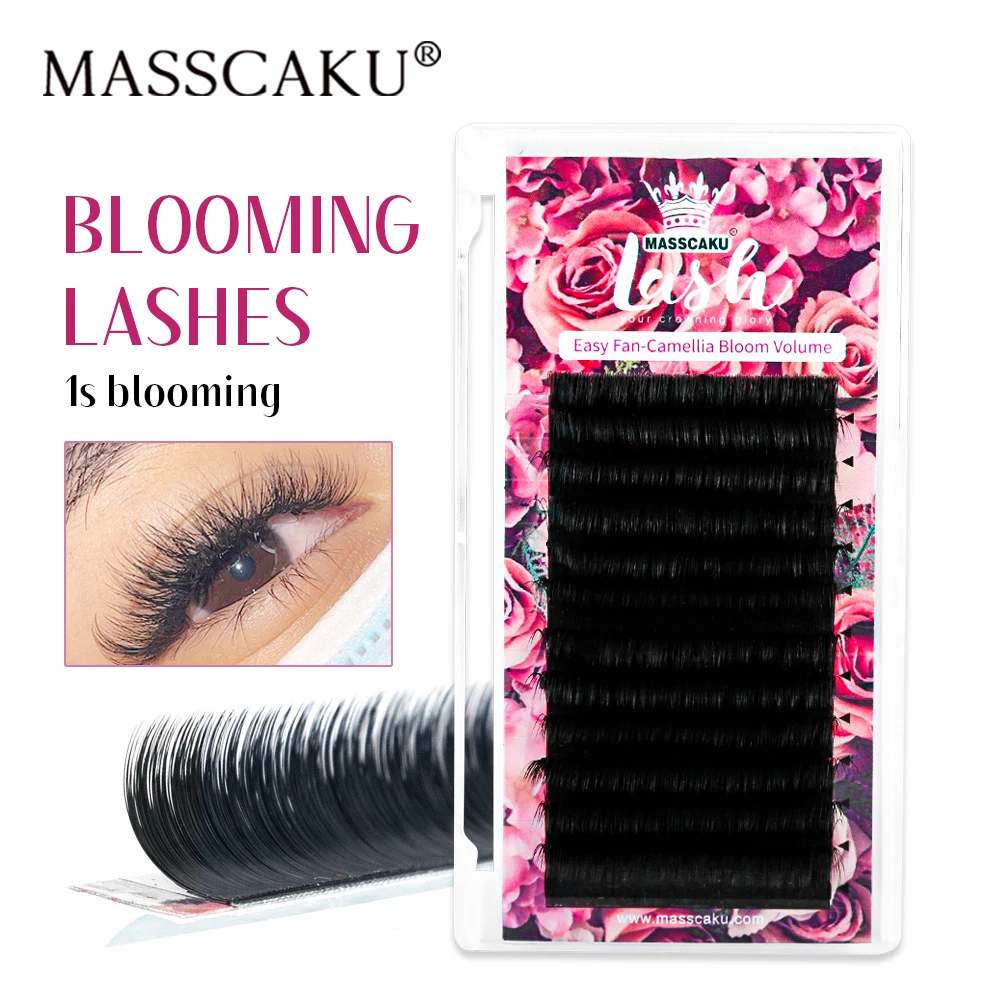 

High Quality Masscaku Mega Volume Easy Fans Eyelashes 100% Handmade Camellia Blooming Lashes Prebonded Eyelash Extensions