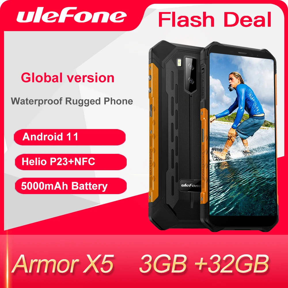 Ulefone Armor X5 Rugged Smartphone Android 11 Octa-core NFC IP68 3GB 32GB 5000mAh Cell Phone 4G LTE Waterproof Mobile Phone
