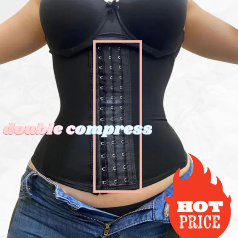 Faja High Compression Waistband Faux Leather Belt Sheath Black Steel Boned Waist Trainer Tummy Control Hourglass Figure Cincher