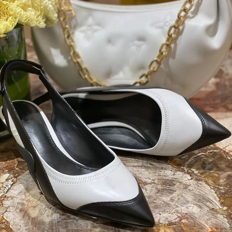 

Patchwork Color Fine Heel Women Sandals Pointed Toe Slingback Female Pumps Summer Ankle Strap Shoes Casual Zapatillas Mujer