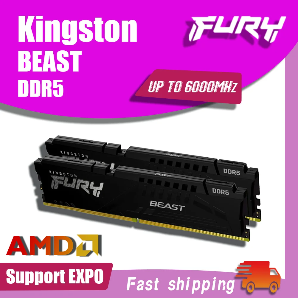 

AMD EXPO Kingston FURY Beast DDR5 RAM 16GB 32GB Up To 6000MHz Kingston Memory Support LGA1700 AM 5 Motherboard Kit