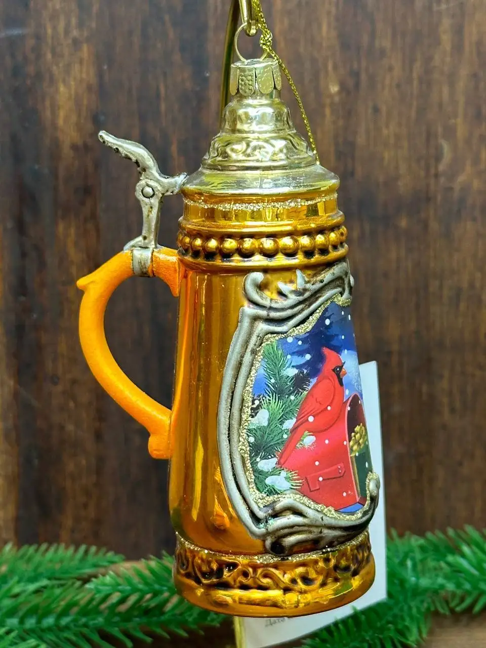 Елочное украшение 1шт &quotПивная кружка&quot 13 см стекло желтая