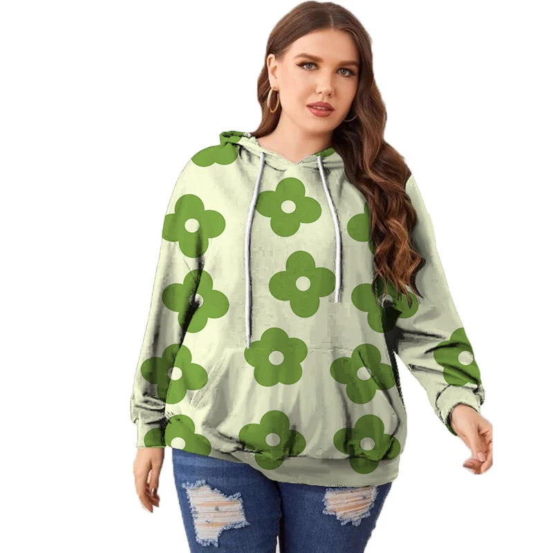 

Harajuku Hoodie Plus Size Women Elegant Floral Print Loose Hoodies Spring Autumn Casual Hooded Tops Oversized Pullover