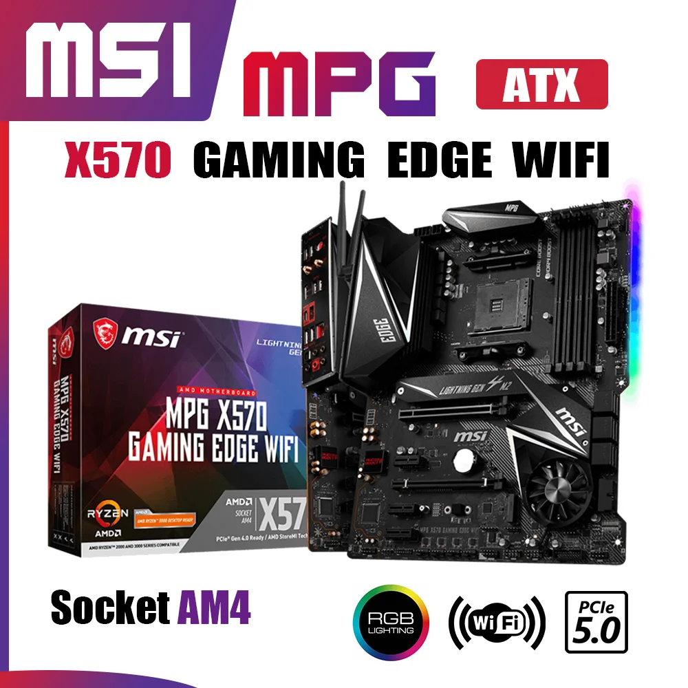 

New MSI MPG X570 GAMING EDGE WIFI DDR4 Motherboard AM4 Mainboard 128G 4400(OC) Support AMD Ryzen 5000 Series R5 R7 R9 Kit ATX