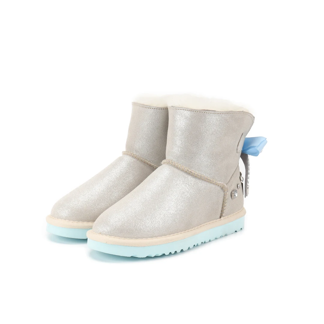 

Australia Fashion Warm Boots High quality Leather Womens Half Snow Boot USA Winter Ankle Boots bowknot women shoes Brand