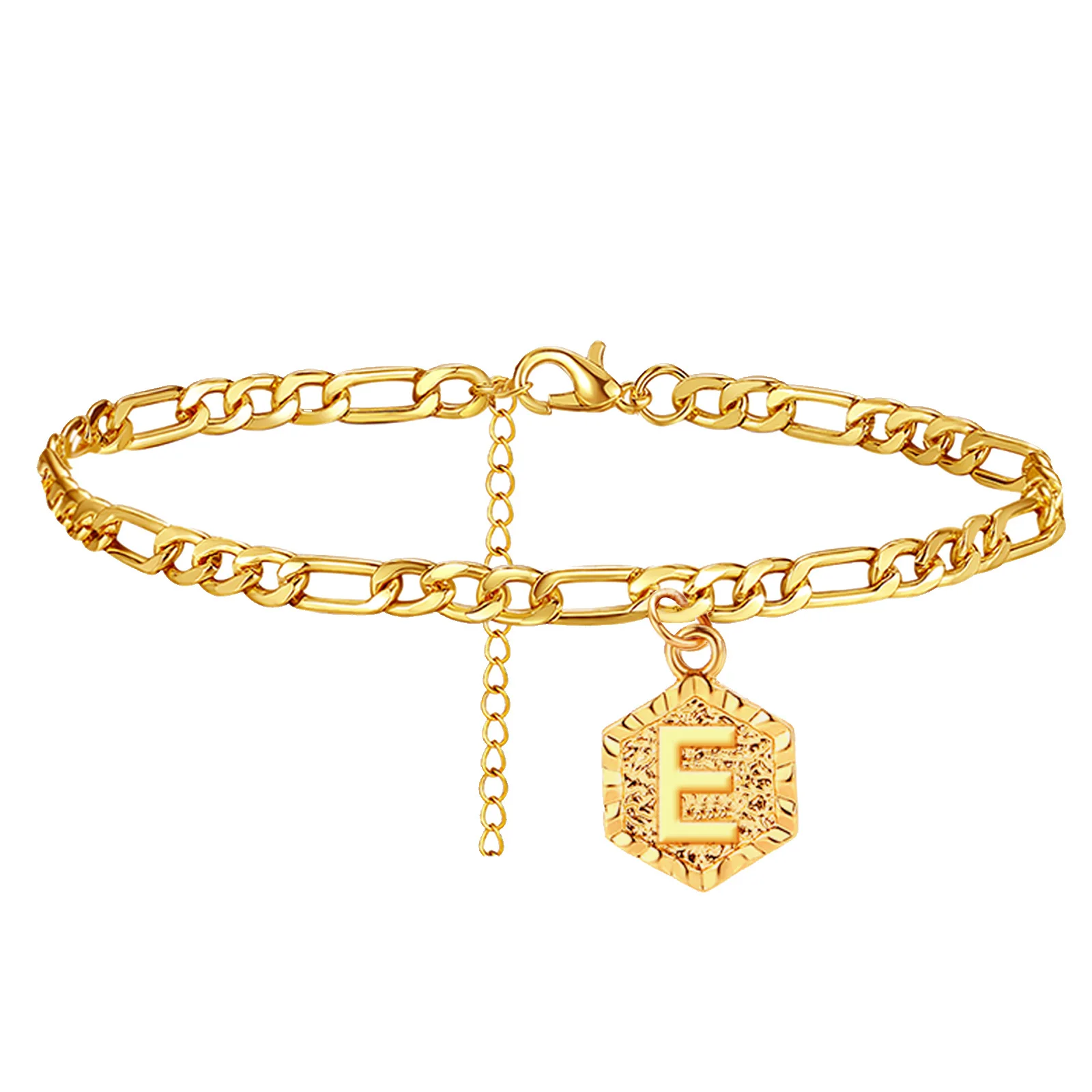 

Fashion Women Stainless Steel Beach Anklet Bracelet Creative Hexagon Letter A-Z Pendant Hand Anklet Wholesale