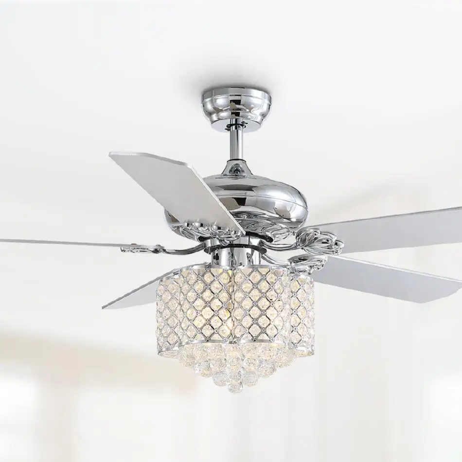 

Silver Luxury Crystal 52" Ceiling Fans With Light 110V 220V Chandeliers Fans Lamp Remote Control Home Decor Led Fans Lamps