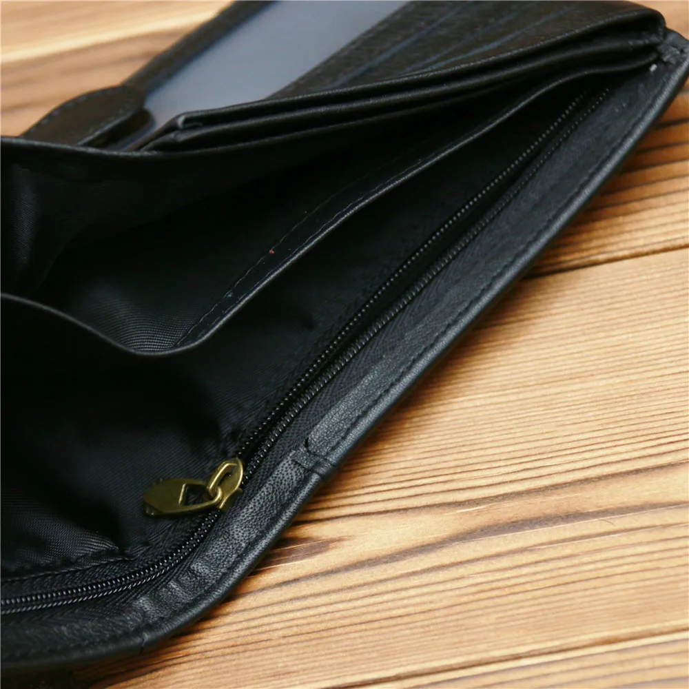 Classic Men's Genuine Leather Slim Wallet with Coin Pocket Vintage Male Credit Card ID Cards Holder Zipper Small Money Purse