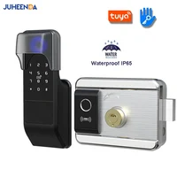 Waterproof Tuya Wifi Smart Door Lock Digital Password Double-sided Fingerprint Electronic Rim Lock For Outdoor Iron Gate Door