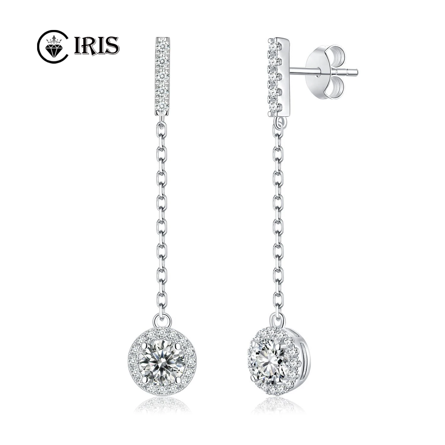 

Moissanite Dangle Earrings Tassel Long Ear Line Round Stud Earrings For Women 925 Sterling Silver Sparkling Wedding Jewelry