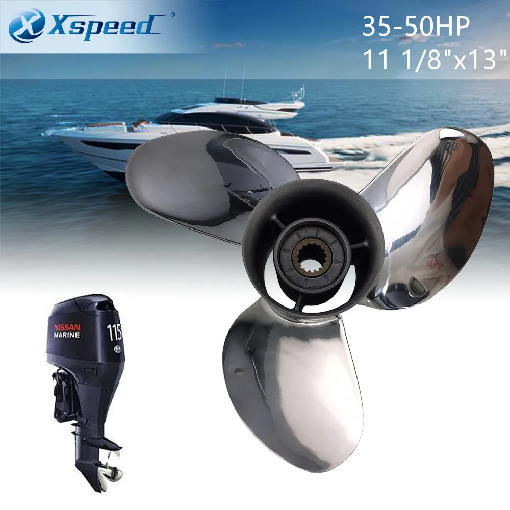 Xspeed Boat Propeller 35HP 40HP 50HP  11 1/8x13 Fit Tohatsu Outboard Engines 13 Tooth Spline Stainless Ste