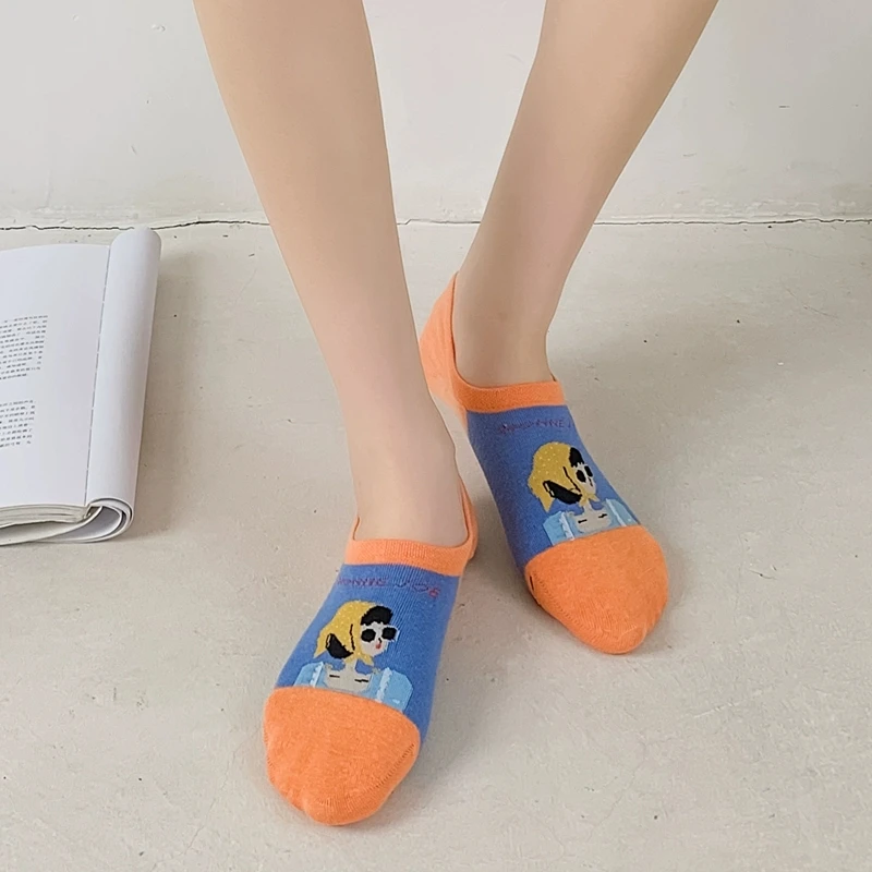 LISCN 2023 Creative Multicolor Graffiti Girls Low Ankle Socks Cotton Boat Socks For Women Girls Trendy Accessories