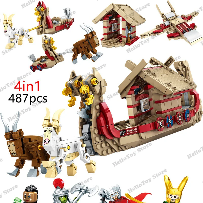 

Disney Marvel The Goat Boat Super Heroes Thor Mighty Ship Building Blocks Kits Bricks Classic Movie Figures Model Kids Toys Gift