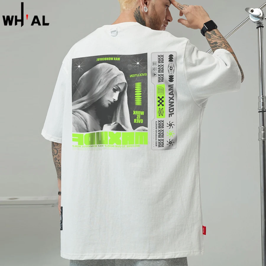 

Men White Streetwear Graphic T-Shirt Fashion Cotton Male Black Short Sleeve Tops Tees B1014