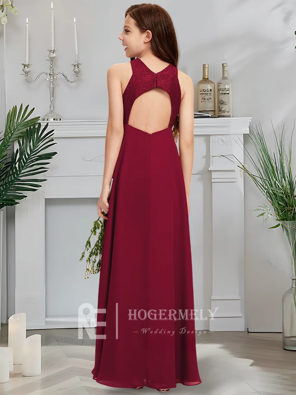 Платье подружки невесты с лямкой на шее королевское малиновое платье цветочным