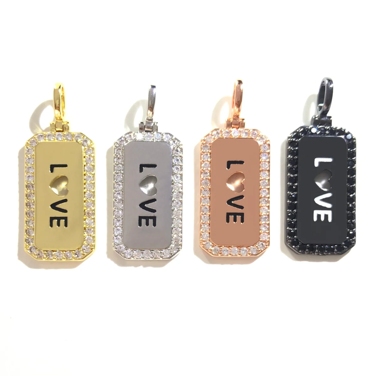 

5pcs Love Heart Word Tag Charms Pendants for Women Bracelets Girl Necklace Making Rhinestone Paved Gold-Plated Bling Jewelry DIY