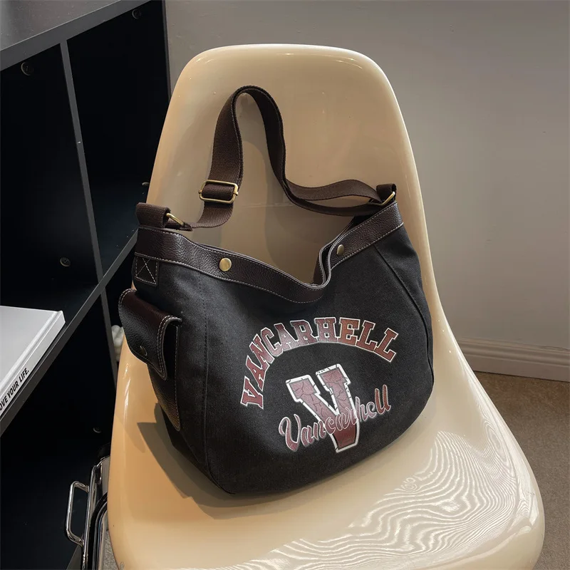 

New Large-Capacity Fashion Brand Canvas Versatile Western-Style High-Quality Texture Women'S One-Shoulder Crossbody Tote Bag