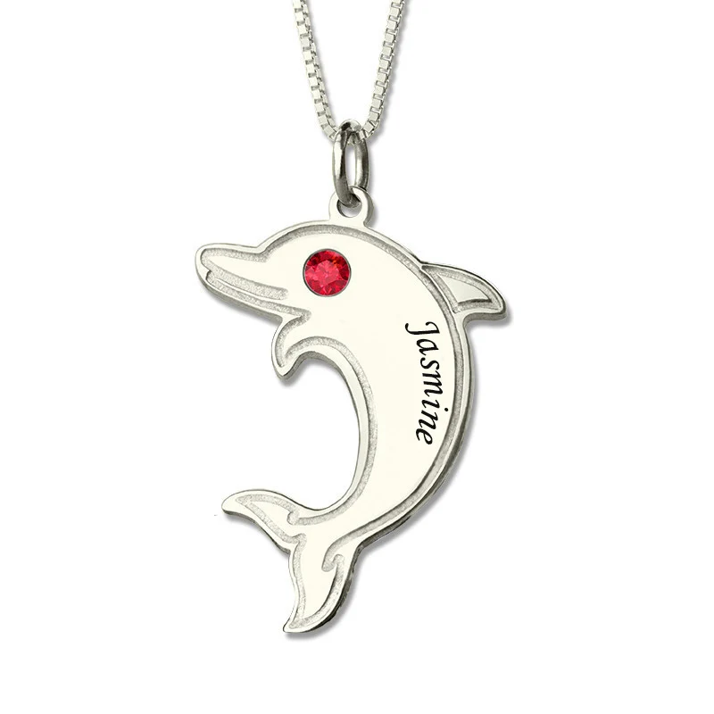 

Wholesale Customized Name Dolphin Necklace with Birthstone Silver 925 Engraved Letter Cartoon Charm Best Gift for Kids Lover