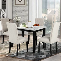 5-Piece Dining Table Set, Marble Veneer Top Kitchen Table Set with 4 Thicken Cushion Dining Chairs for Home Living Room