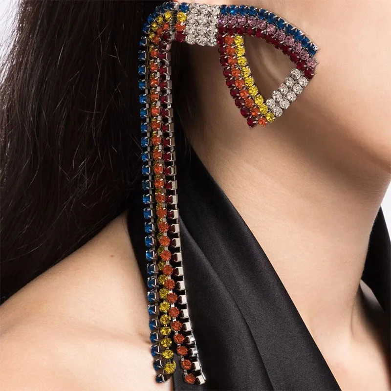 

Women Rainbow Crystal Bow Earrings