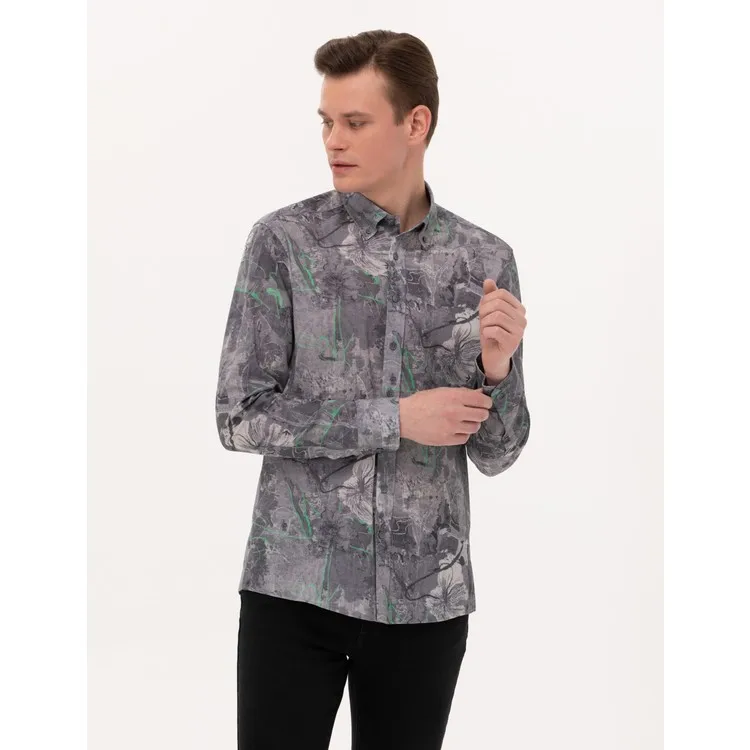 Pierre Cardin Мужская серая рубашка 50266599-VR024 Pierre Cardin Мужская серая рубашка 50266599-VR024