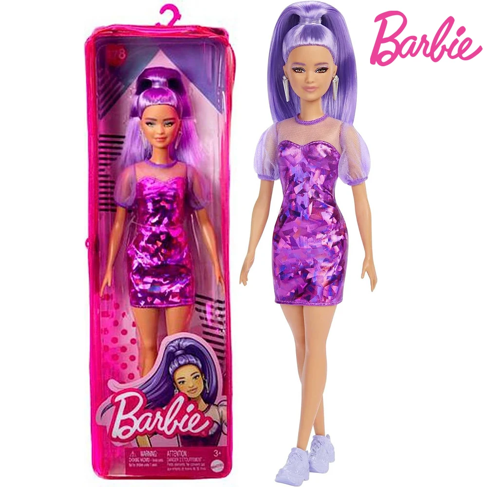 

Barbie Fashionistas Doll No.178, Petite, Long Purple Hair, Metallic Purple Dress, Purple Sneakers, 3-8 years old HBV12