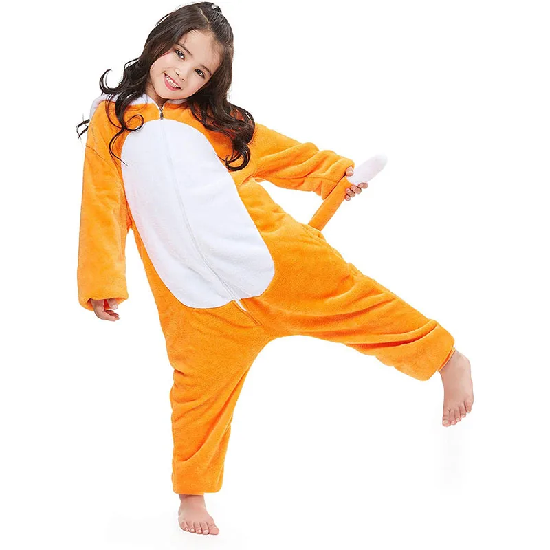 Family Kigurumi Pajamas Orange Embroidery Fox Animal Onesie Cosplay Costume Pajamas For Kids and Adults With Slippers