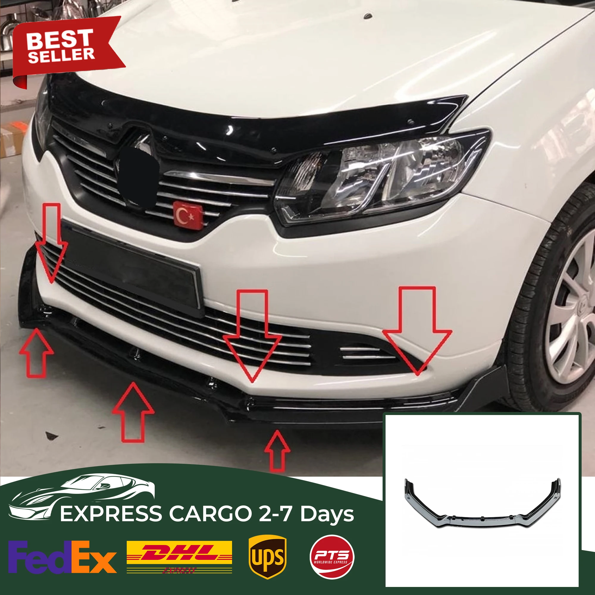 

Аксессуары для Renault Symbol Mk3, губа переднего бампера автомобиля, 3 шт., черный разделитель, диффузор, комплект губ, спойлер на бампер