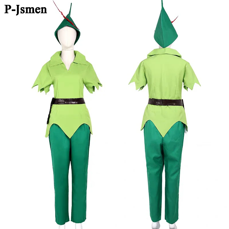 

P-Jsmen Adult kids Peter Pan Cosplay Costume Cartoon Movie Hat Green Elf Outfit Suit Women Girls Boys Halloween Carnival Costume