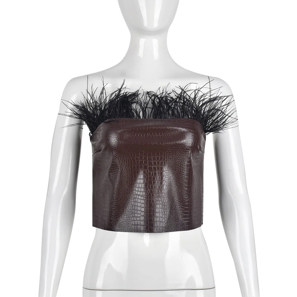 Женский Короткий Топ без бретелек летний пикантный топ из искусственной кожи с