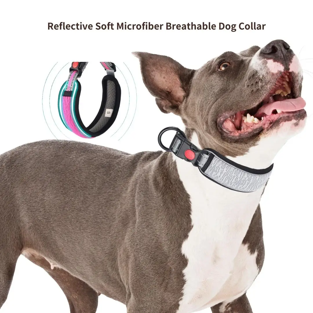 

New Breathable Night walk Dog Collar, Reflective Pet Collar Adjustable for Small to Large Dogs, Soft Microfiber Puppy Leash
