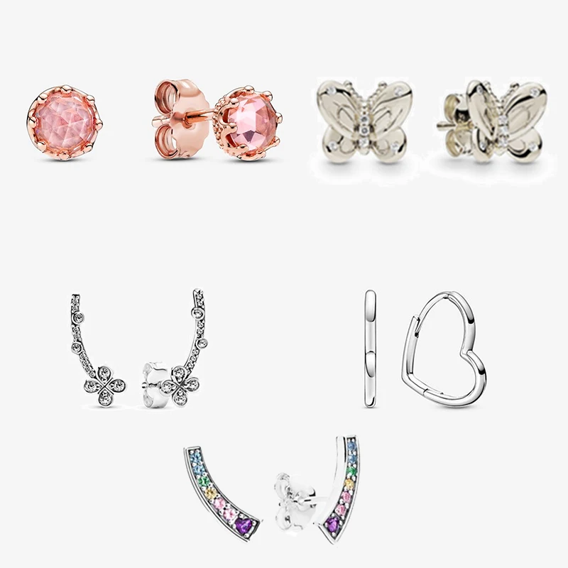 

Женские асимметричные серьги-гвоздики, серьги из серебра 2020 пробы с изящными бабочками, цветами и короной с четырьмя лепестками, в подарок, 925