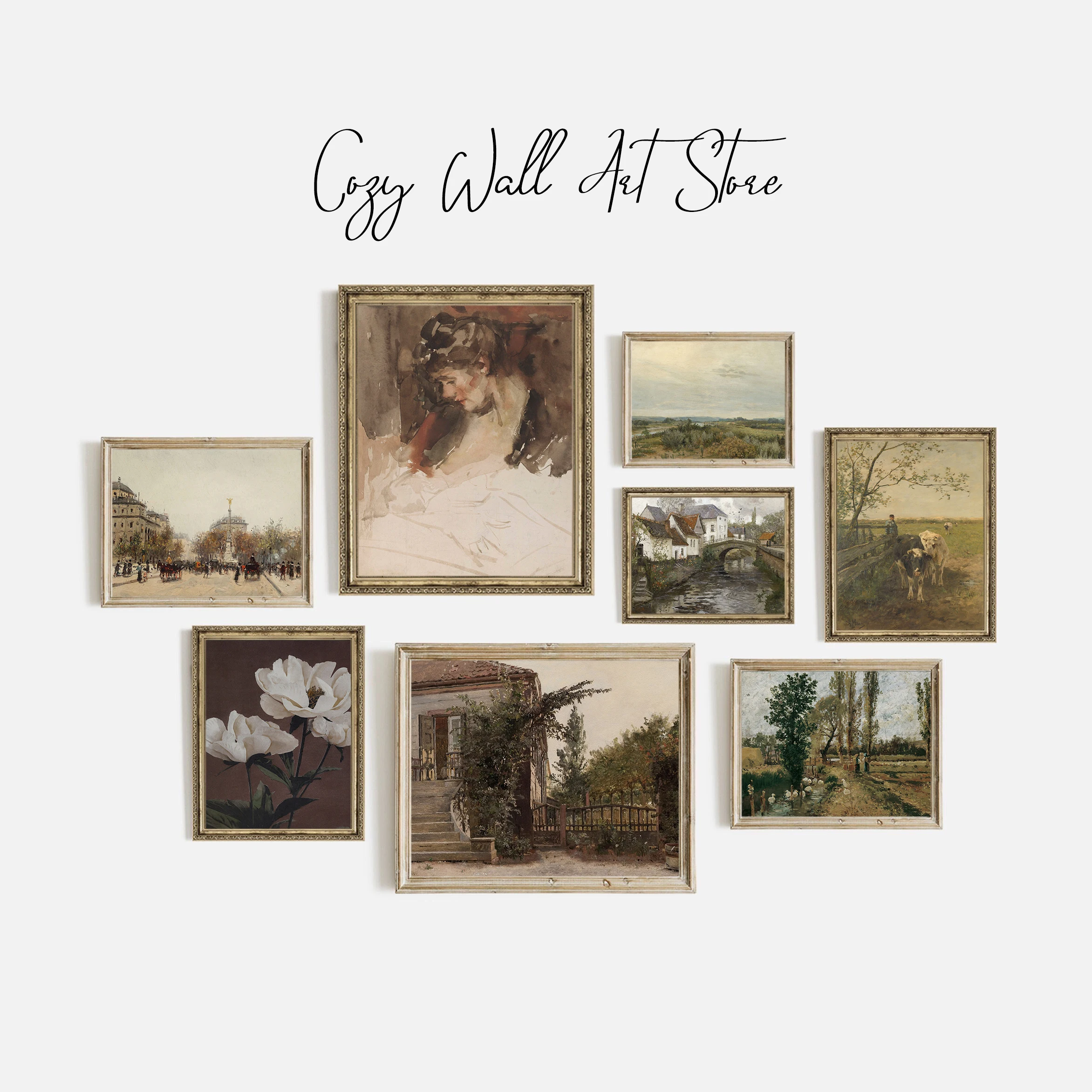 

Vintage Poster Autumn Landscape Art Print Architecture Flower Canvas Painting Nordic Wall Picture Living Bedroom Farmhouse Decor