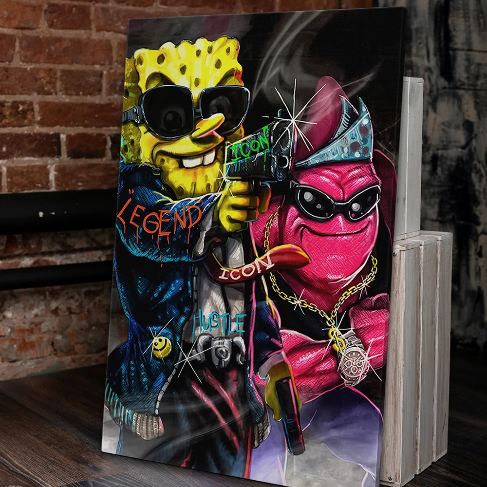 Картина на холсте &quotГубка Боб и Патрик&quot для интерьера / Постер плакат комиксы