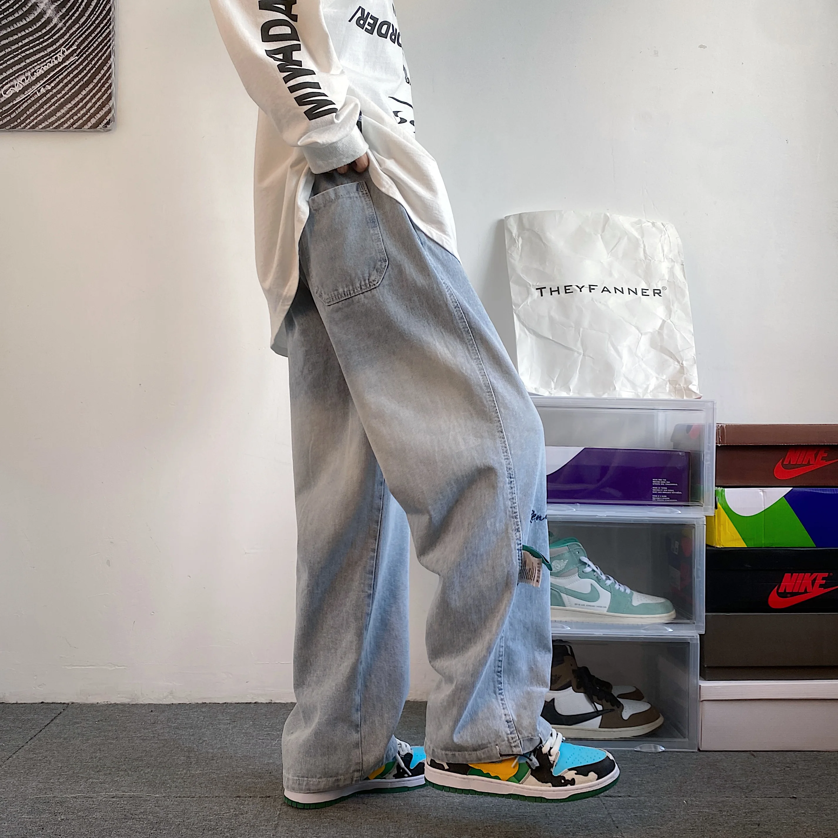 2023 Men Loose Straight Jeans Casual Fashion Versatile Pants High Quality