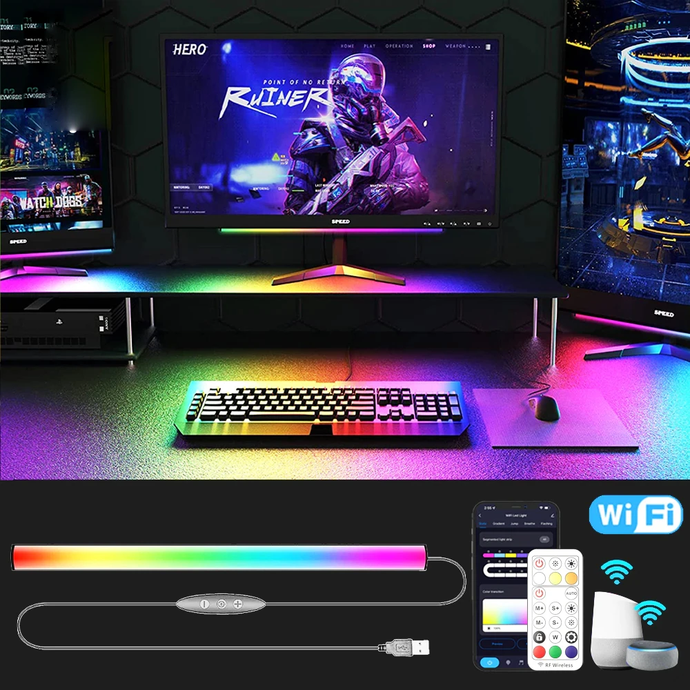 

USB Night Light Bluetooth LED Display Light Bar RGBIC Game Environment Light APP Remote Control Game Computer Desktop Decoration