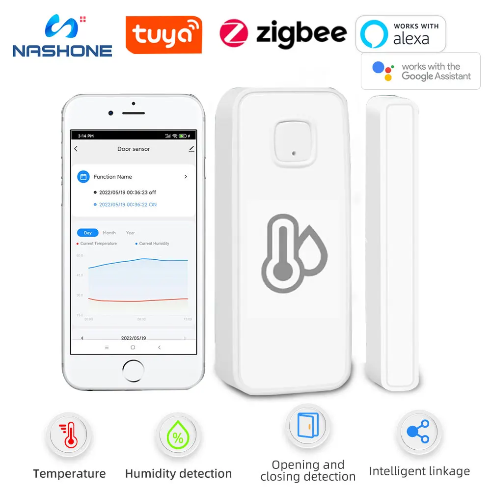 

Nashone Tuya Zigbee Temperature and Humidity Door sensor Smart Life App Compatible with Alexa Google Smart Home Zigbee Gateway