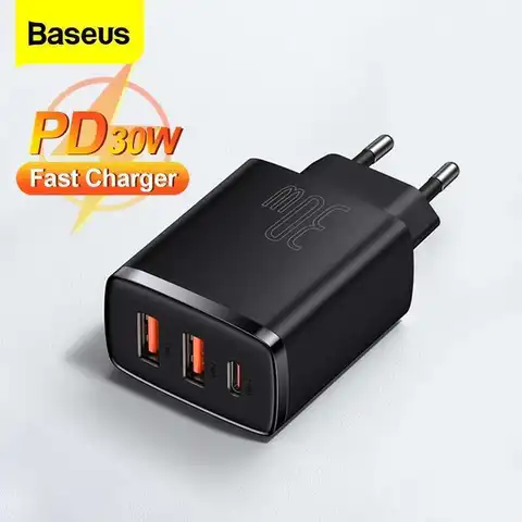 Зарядное Baseus 30 Вт Type IPhone 13 12 Pro Max Quick Charge 3.0 USB C PD Быстрая Зарядка Для Samsung Xiaomi Дорожное Зарядное