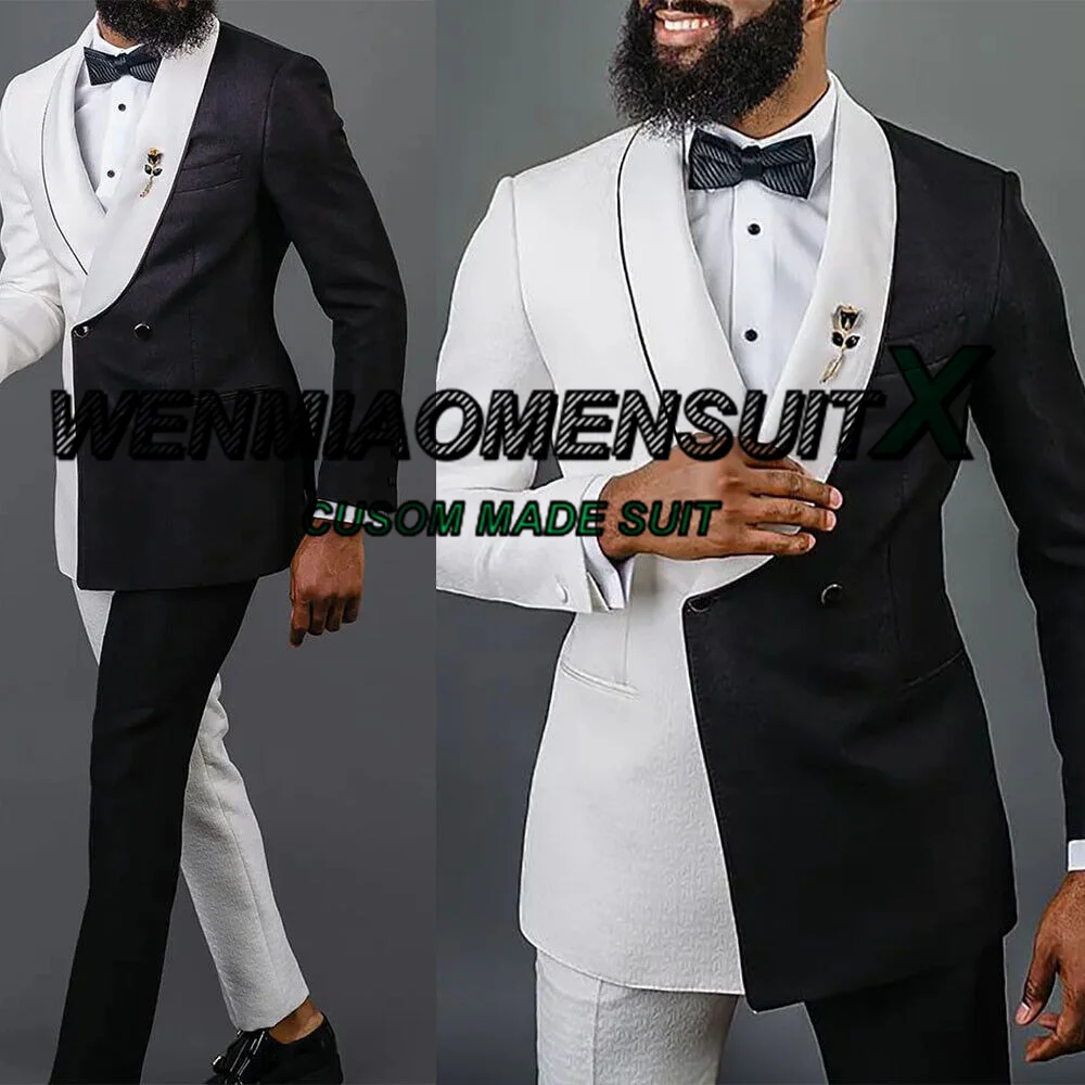 Suit for Men Wedding Groom Tuxedo Double Breasted Jacket 2 Piece Colorblock Blazer Pants Formal Outfit