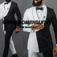 suit for men wedding groom tuxedo double breasted jacket 2 piece colorblock blazer pants formal outfit