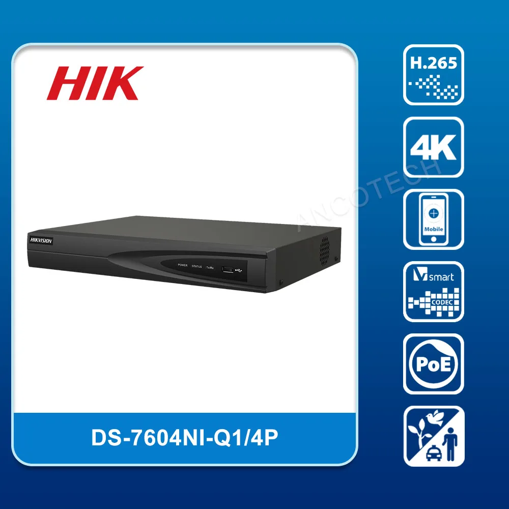 

HIK DS-7604NI-Q1/4 P 4-канальный 1U 4 PoE 4K NVR до 40 Мбит/с, входящая полоса пропускания 1080p, объем декодирования