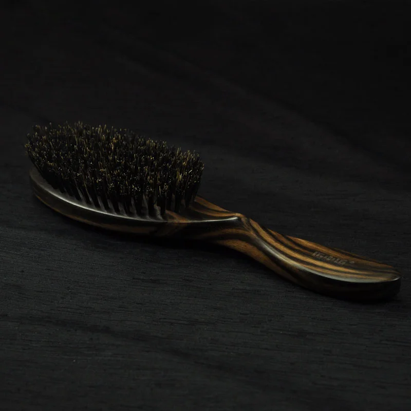 

100% boar bristle men's hairbrush with ebony wooden comb as gift